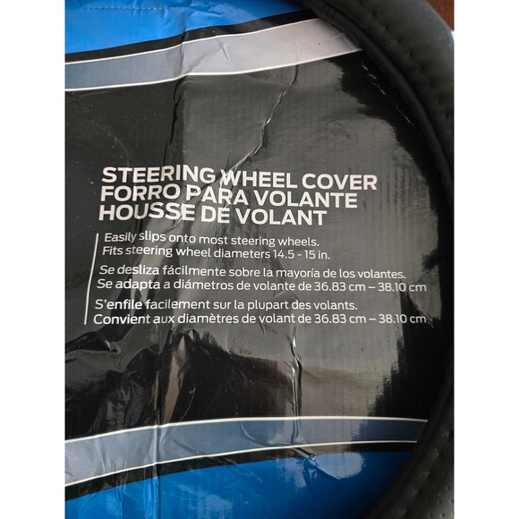 Ford Steering Wheel Cover Black Perforated Blue Oval Logo 14.5-15 Inch Universal - Picture 3 of 5